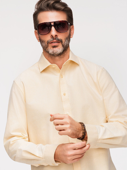 Ombre Clothing Moška pastelna bombažna srajca oxford - svetlo rumena V3 K705 Ombre Clothing
