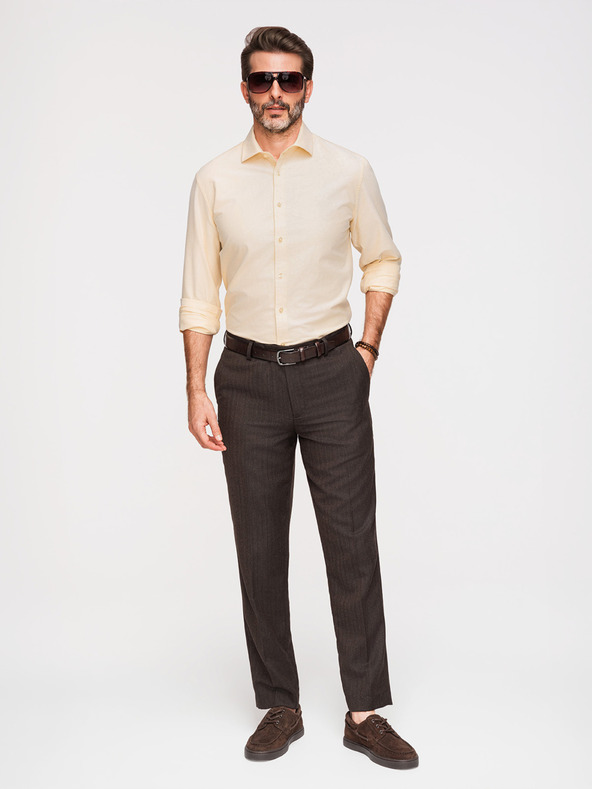 Ombre Clothing Moška pastelna bombažna srajca oxford - svetlo rumena V3 K705 Ombre Clothing