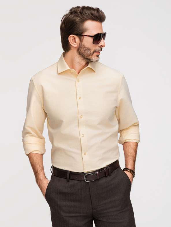 Ombre Clothing Moška pastelna bombažna srajca oxford - svetlo rumena V3 K705 Ombre Clothing