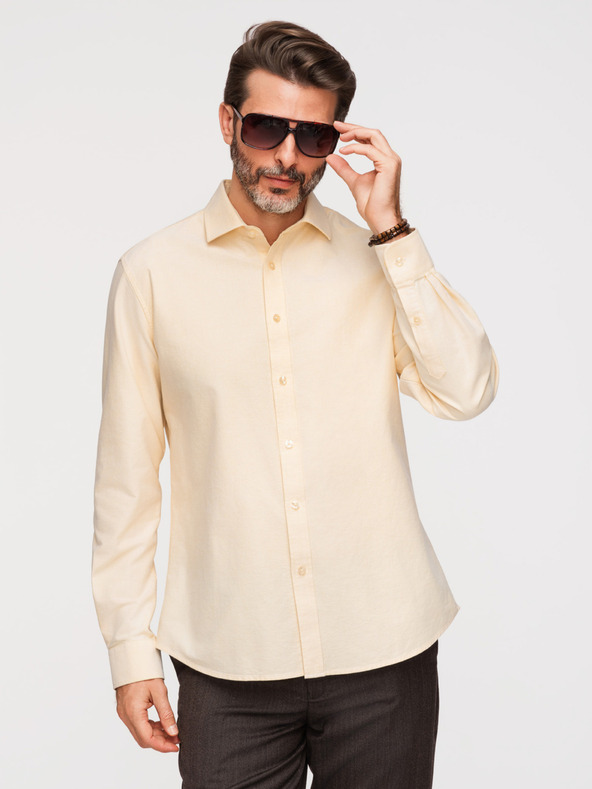 Ombre Clothing Moška pastelna bombažna srajca oxford - svetlo rumena V3 K705 Ombre Clothing
