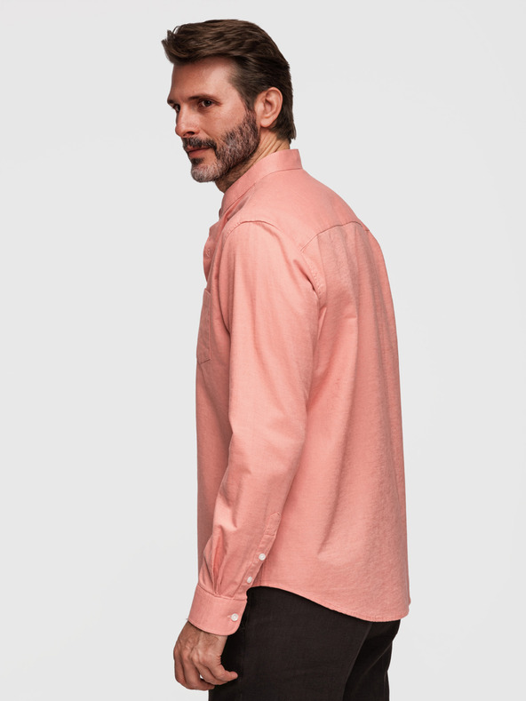 Ombre Clothing Moška lnena srajca s stoječem in žepom REGULAR FIT - breskev V1 K704 Ombre Clothing