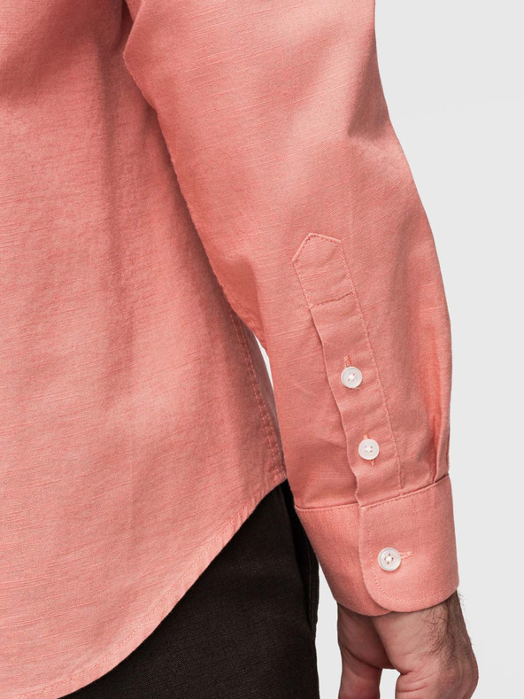 Ombre Clothing Moška lnena srajca s stoječem in žepom REGULAR FIT - breskev V1 K704 Ombre Clothing