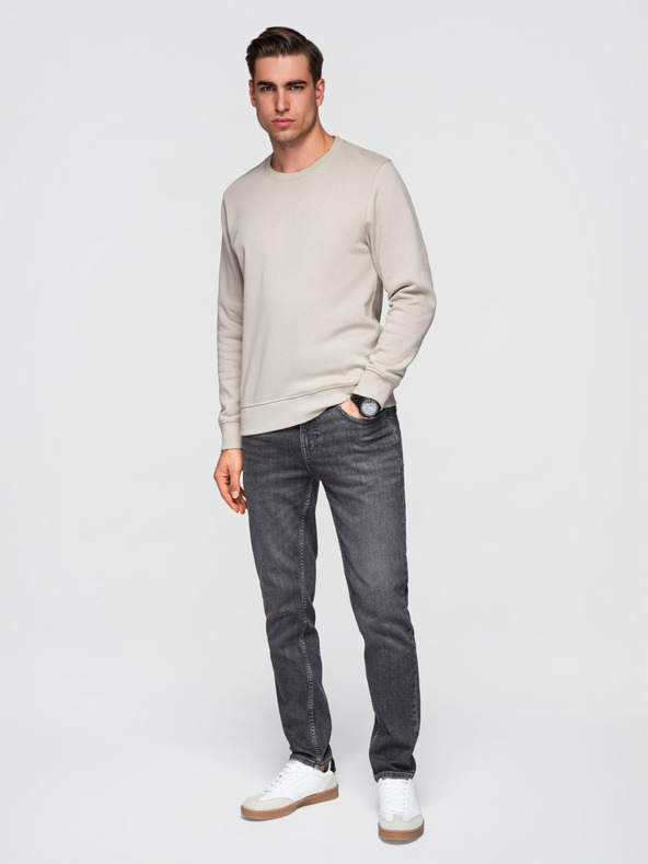 Ombre Clothing Moška majica BASIC s kroglastim izrezom - svetlo bež Ombre Clothing