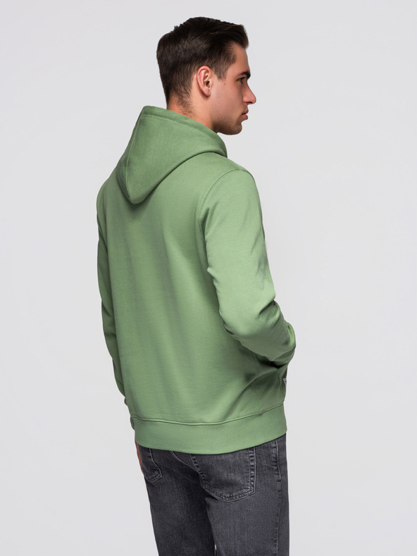 Ombre Clothing Moška bombažna majica BASIC s kengurujim žepom in kapuco - zelena Ombre Clothing