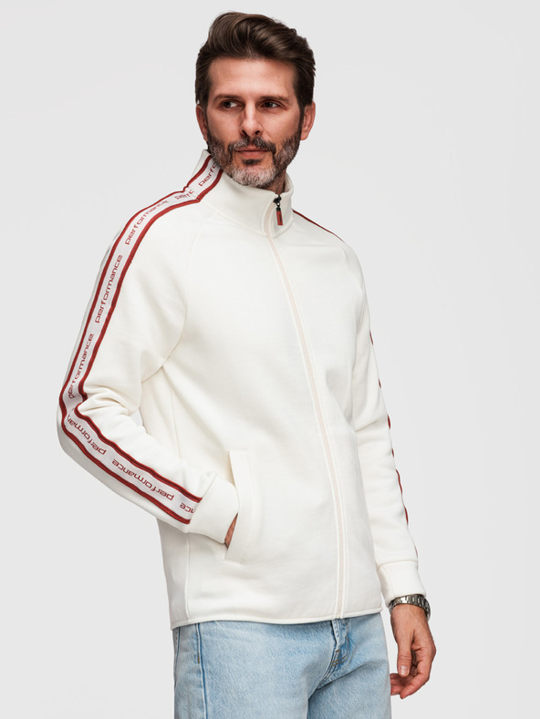 Ombre Clothing Moška elastična majica s kontrastnim obrobom in visokim ovratnikom - kremasta V2 B1715 Ombre Clothing