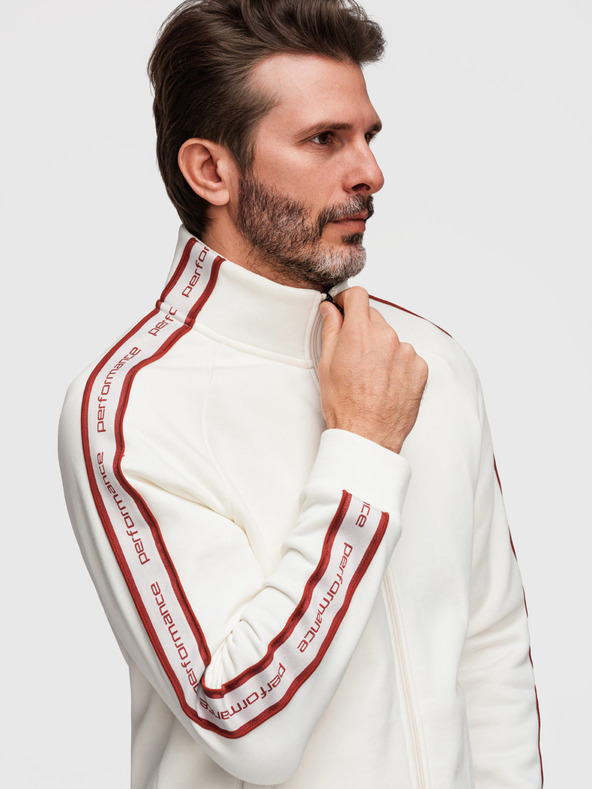 Ombre Clothing Moška elastična majica s kontrastnim obrobom in visokim ovratnikom - kremasta V2 B1715 Ombre Clothing