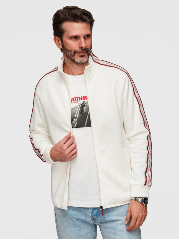 Ombre Clothing Moška elastična majica s kontrastnim obrobom in visokim ovratnikom - kremasta V2 B1715 Ombre Clothing