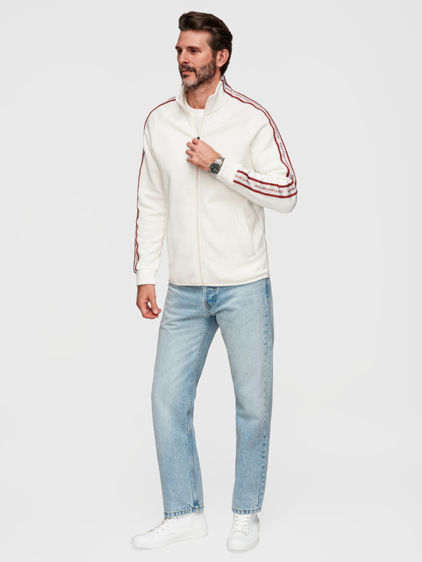 Ombre Clothing Moška elastična majica s kontrastnim obrobom in visokim ovratnikom - kremasta V2 B1715 Ombre Clothing