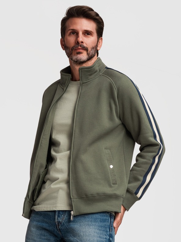 Ombre Clothing Moška majica z visokim ovratnikom in obrobom - olivna V2 B1718 Ombre Clothing