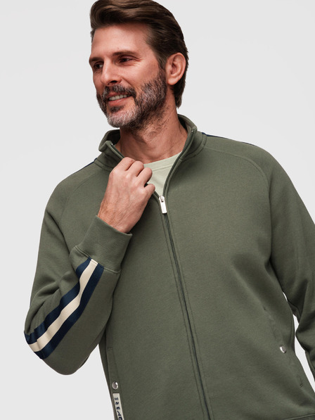 Ombre Clothing Moška majica z visokim ovratnikom in obrobom - olivna V2 B1718 Ombre Clothing