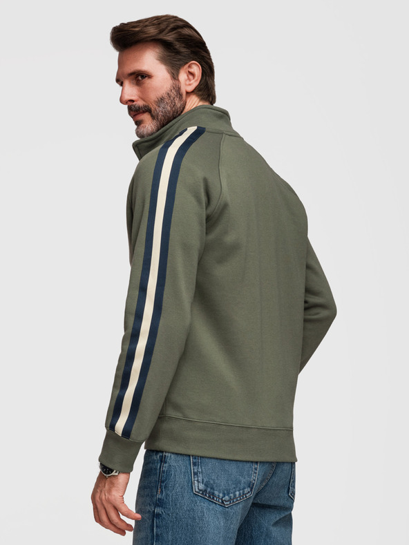 Ombre Clothing Moška majica z visokim ovratnikom in obrobom - olivna V2 B1718 Ombre Clothing