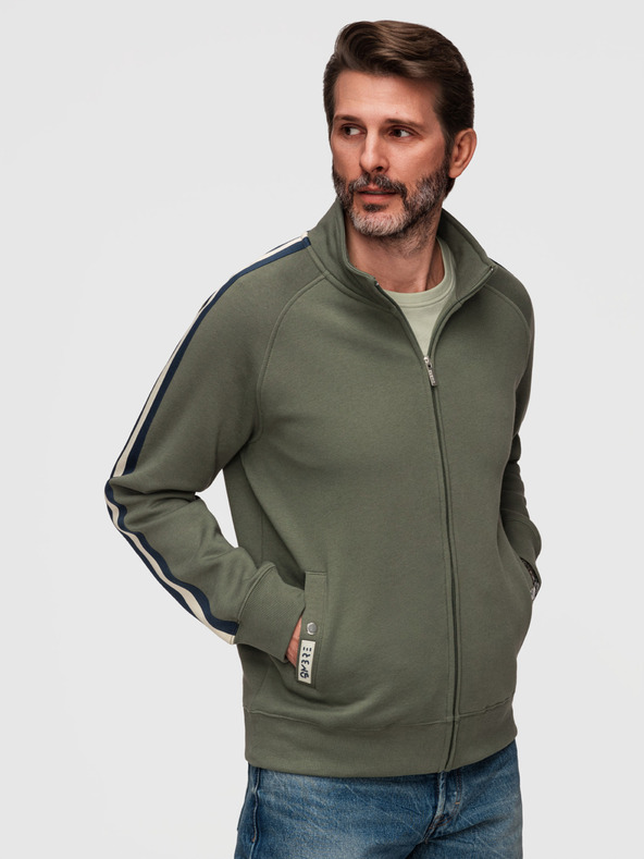 Ombre Clothing Moška majica z visokim ovratnikom in obrobom - olivna V2 B1718 Ombre Clothing