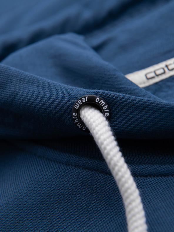 Ombre Clothing Moška bombažna majica BASIC na zadrgo s kapuco - temno modra V4 OM-SSBZ-0272 Ombre Clothing