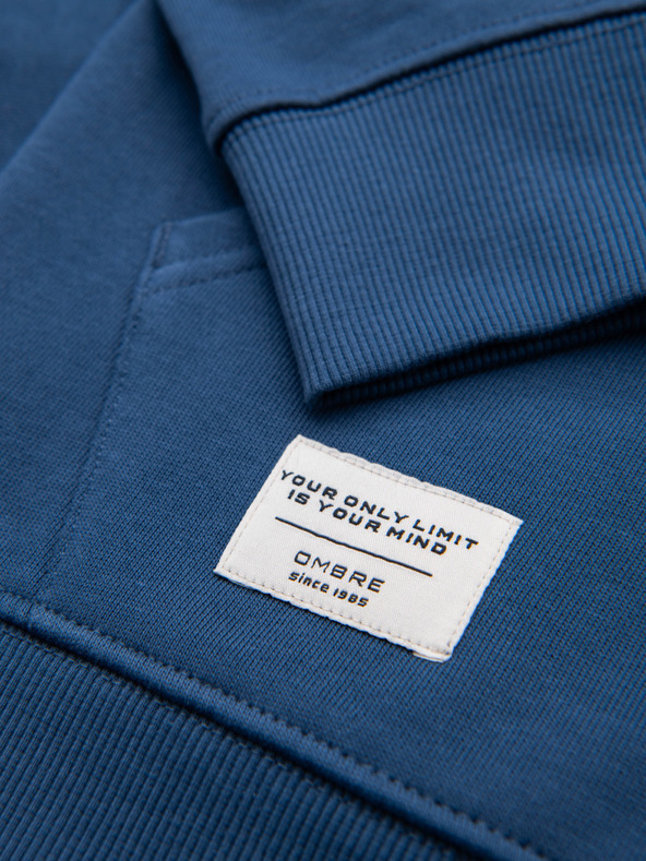 Ombre Clothing Moška bombažna majica BASIC na zadrgo s kapuco - temno modra V4 OM-SSBZ-0272 Ombre Clothing