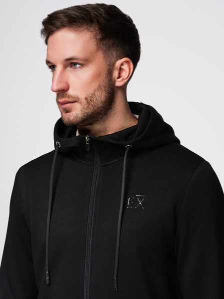 Ombre Clothing Moška majica s kapuco iz gladke pletenine - črna V1 OM-SZBC-0196 Ombre Clothing