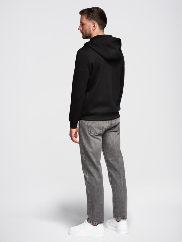 Ombre Clothing Moška majica s kapuco iz gladke pletenine - črna V1 OM-SZBC-0196 Ombre Clothing