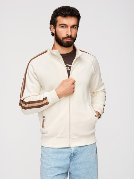 Ombre Clothing Moška majica z visokim ovratnikom in obrobom - kremasta V3 B1718 Ombre Clothing