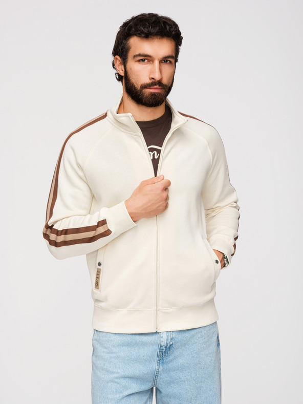 Ombre Clothing Moška majica z visokim ovratnikom in obrobom - kremasta V3 B1718 Ombre Clothing