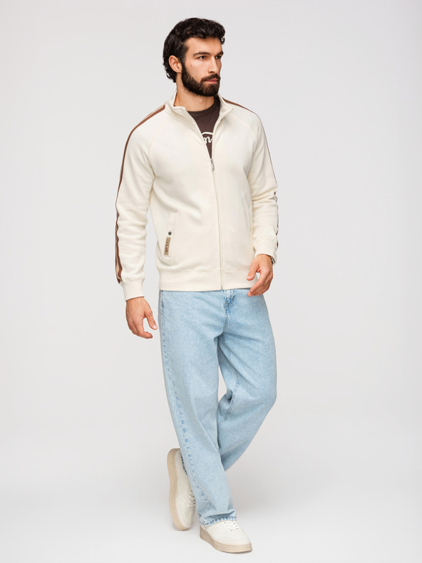 Ombre Clothing Moška majica z visokim ovratnikom in obrobom - kremasta V3 B1718 Ombre Clothing