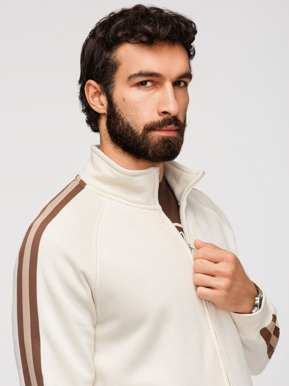 Ombre Clothing Moška majica z visokim ovratnikom in obrobom - kremasta V3 B1718 Ombre Clothing