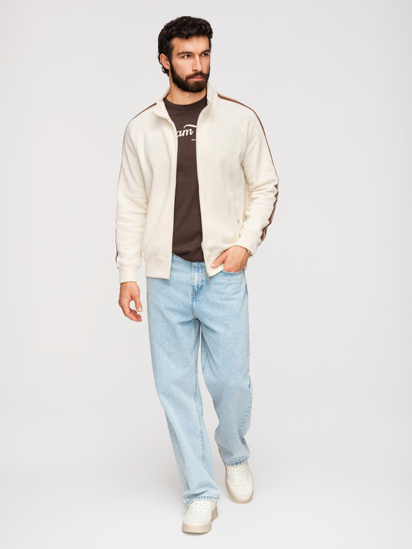 Ombre Clothing Moška majica z visokim ovratnikom in obrobom - kremasta V3 B1718 Ombre Clothing