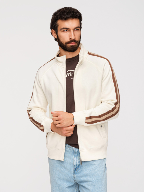 Ombre Clothing Moška majica z visokim ovratnikom in obrobom - kremasta V3 B1718 Ombre Clothing