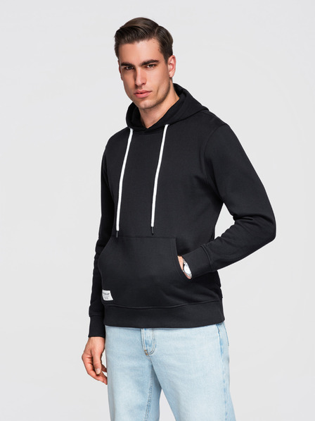 Ombre Clothing Moška bombažna majica BASIC s kengurujim žepom in kapuco - črna Ombre Clothing