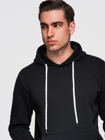 Ombre Clothing Moška bombažna majica BASIC s kengurujim žepom in kapuco - črna Ombre Clothing