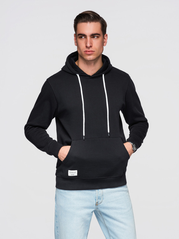 Ombre Clothing Moška bombažna majica BASIC s kengurujim žepom in kapuco - črna Ombre Clothing