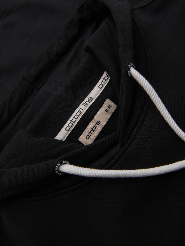 Ombre Clothing Moška bombažna majica BASIC s kengurujim žepom in kapuco - črna Ombre Clothing