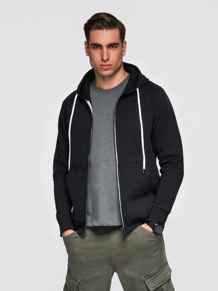 Ombre Clothing Moška bombažna elastična majica BASIC s kapuco - črna V5 OM-SSBZ-0272 Ombre Clothing