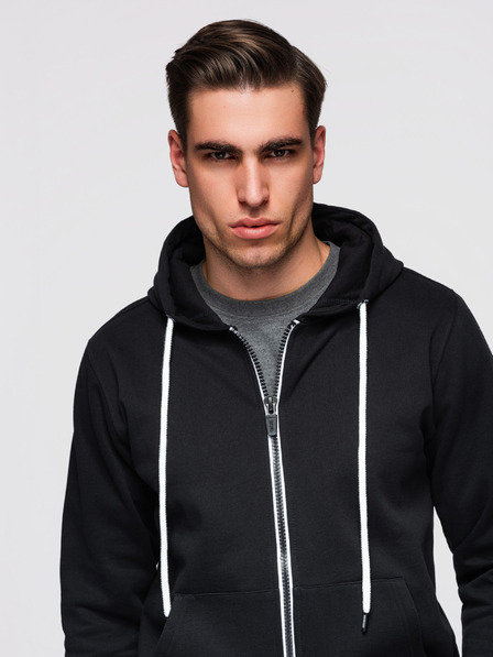 Ombre Clothing Moška bombažna elastična majica BASIC s kapuco - črna V5 OM-SSBZ-0272 Ombre Clothing