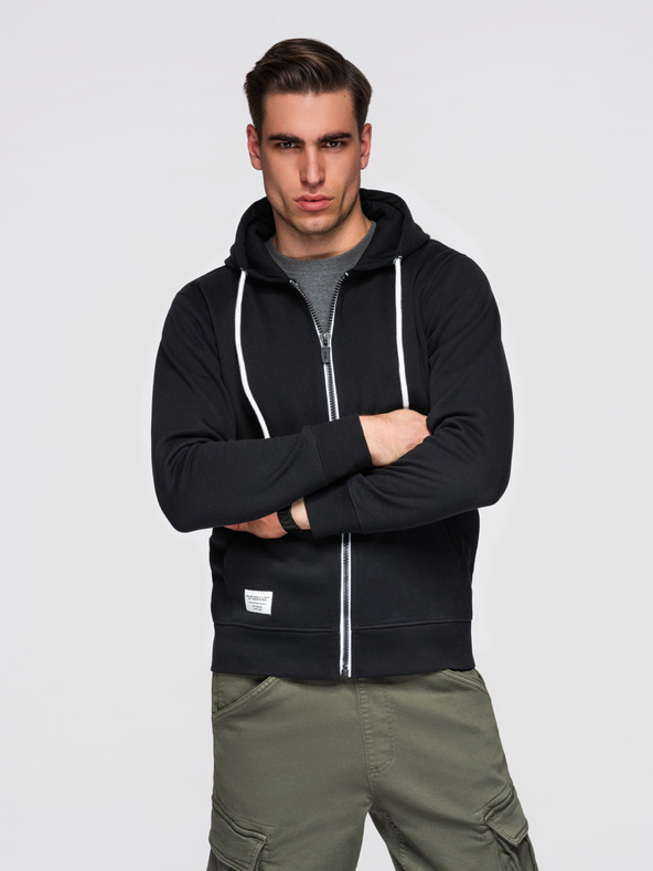 Ombre Clothing Moška bombažna elastična majica BASIC s kapuco - črna V5 OM-SSBZ-0272 Ombre Clothing