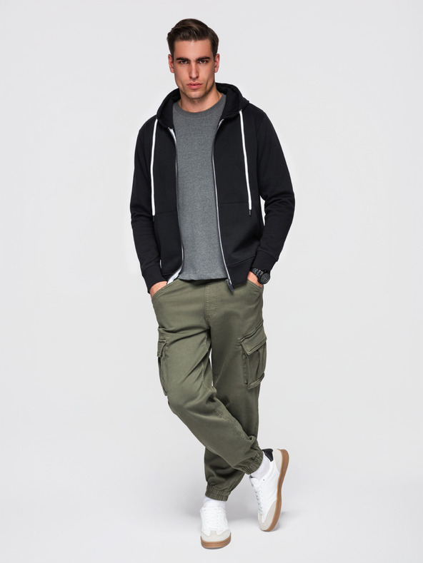 Ombre Clothing Moška bombažna elastična majica BASIC s kapuco - črna V5 OM-SSBZ-0272 Ombre Clothing