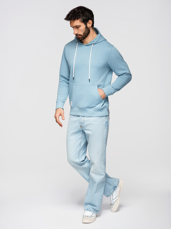 Ombre Clothing Moska bombažna jopica BASIC klokanji s kapuco - modra Ombre Clothing