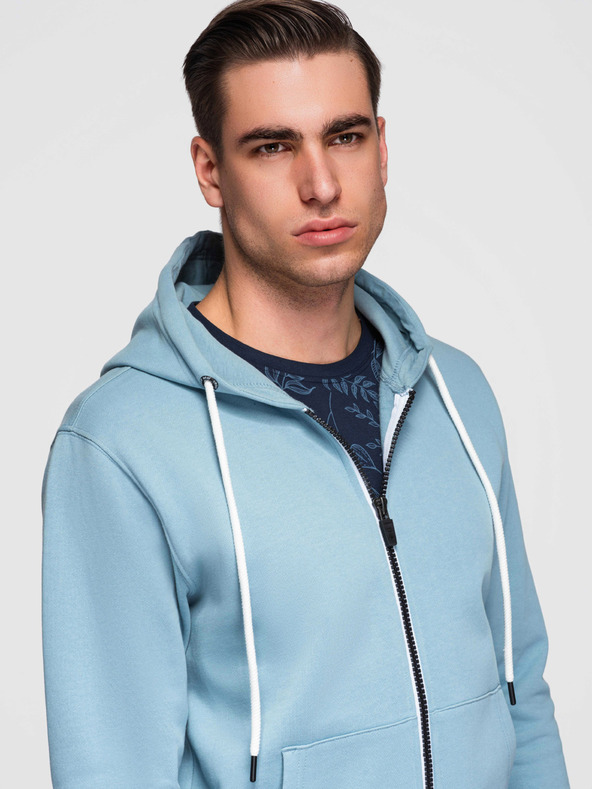 Ombre Clothing Moska bombažna elastična jopica BASIC s kapuco - modra V7 OM-SSBZ-0272 Ombre Clothing