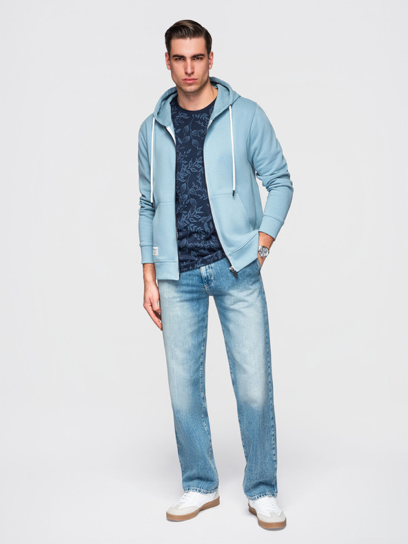 Ombre Clothing Moska bombažna elastična jopica BASIC s kapuco - modra V7 OM-SSBZ-0272 Ombre Clothing