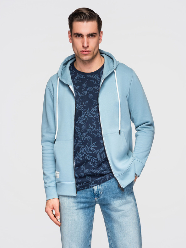 Ombre Clothing Moska bombažna elastična jopica BASIC s kapuco - modra V7 OM-SSBZ-0272 Ombre Clothing