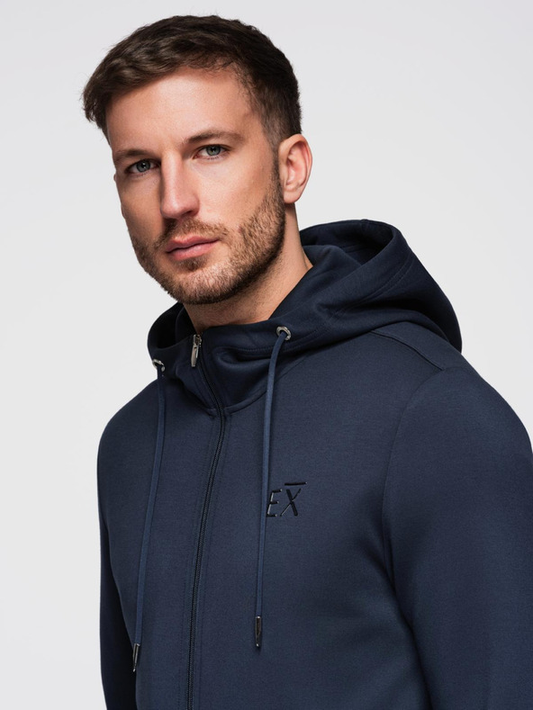 Ombre Clothing Moska jopica s kapuco iz gladke tkanine - temno modra V4 OM-SZBC-0196 Ombre Clothing