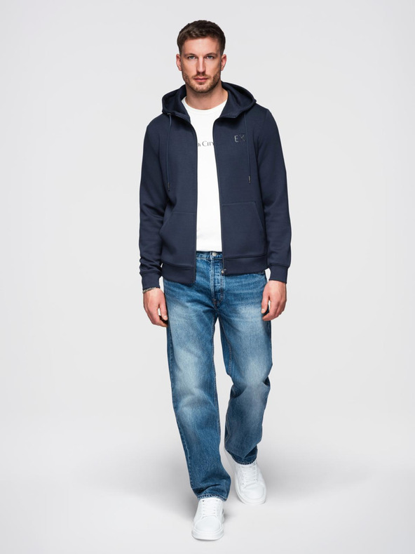 Ombre Clothing Moska jopica s kapuco iz gladke tkanine - temno modra V4 OM-SZBC-0196 Ombre Clothing