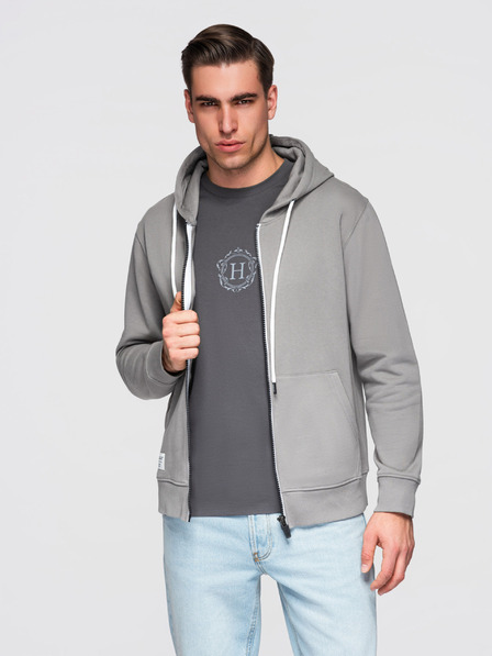 Ombre Clothing Moska bombažna jopica BASIC s kapuco na zadrgo - siva V8 OM-SSBZ-0272 Ombre Clothing