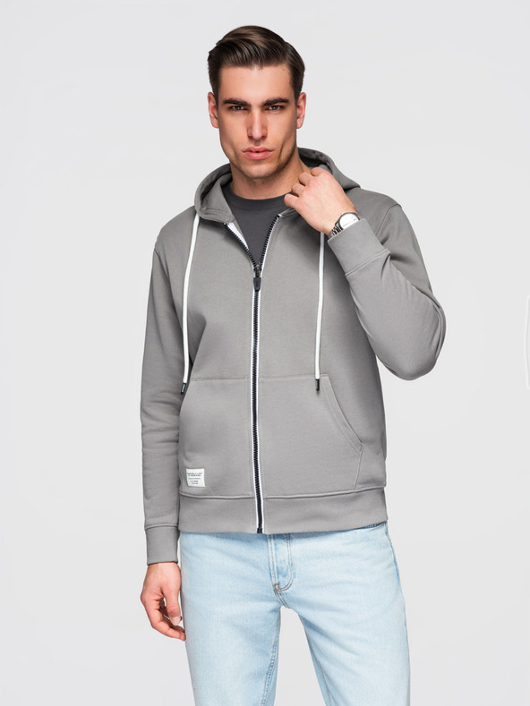 Ombre Clothing Moska bombažna jopica BASIC s kapuco na zadrgo - siva V8 OM-SSBZ-0272 Ombre Clothing