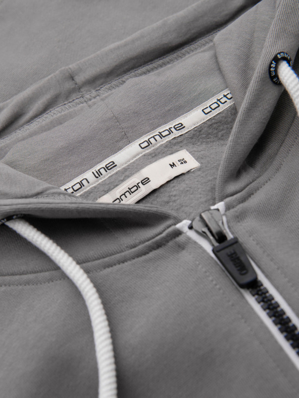 Ombre Clothing Moska bombažna jopica BASIC s kapuco na zadrgo - siva V8 OM-SSBZ-0272 Ombre Clothing