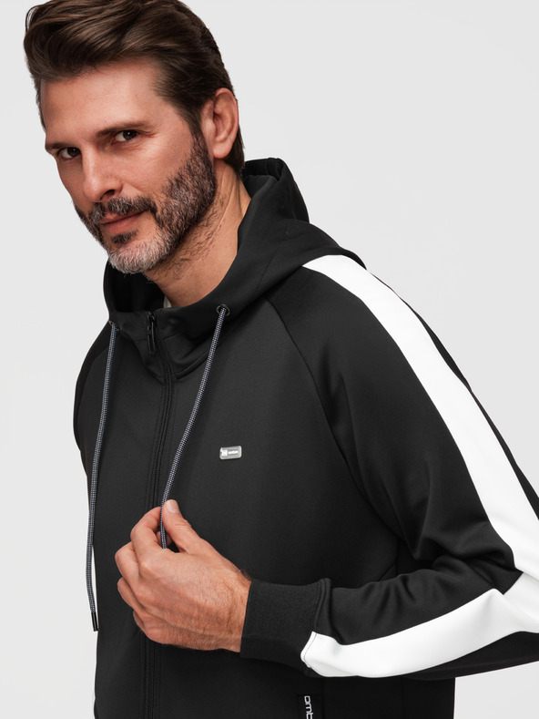 Ombre Clothing Moska jopica na zadrgo s kapuco in robom - črna V1 B1717 Ombre Clothing