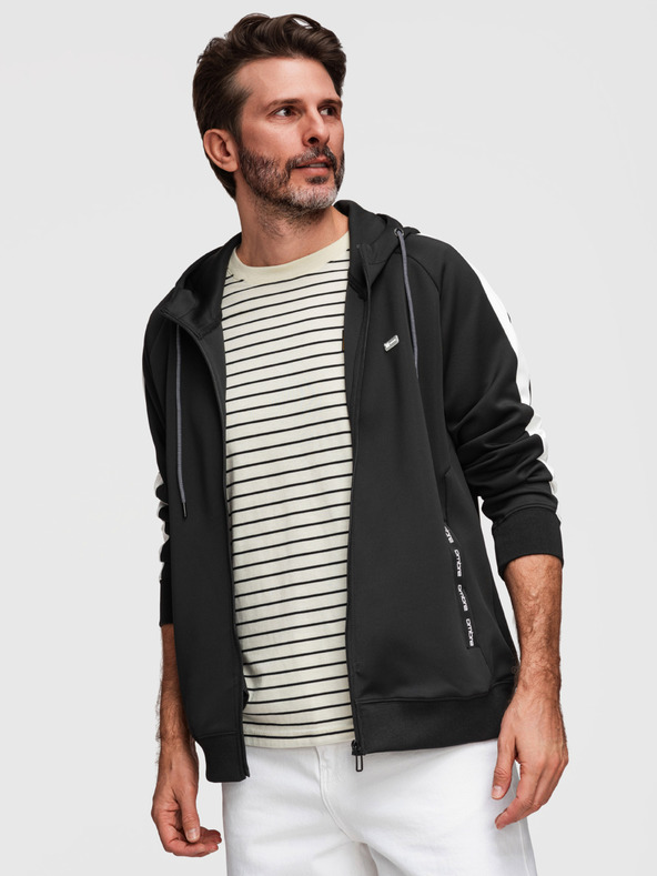 Ombre Clothing Moska jopica na zadrgo s kapuco in robom - črna V1 B1717 Ombre Clothing