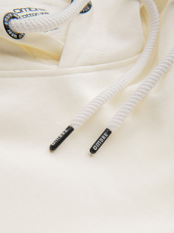 Ombre Clothing Moska bombažna jopica BASIC s klokanjo in kapuco - kremasta Ombre Clothing