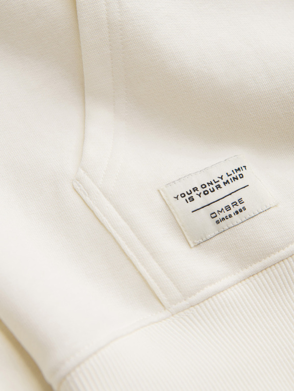 Ombre Clothing Moska bombažna jopica BASIC s klokanjo in kapuco - kremasta Ombre Clothing