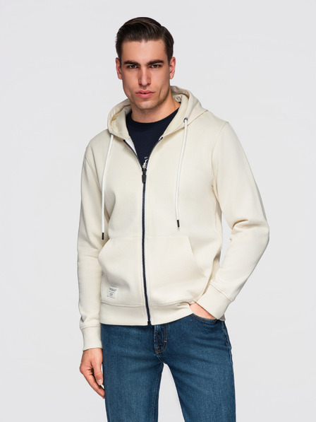 Ombre Clothing Moska bombažna elastična jopica s kapuco BASIC - kremasta V11 OM-SSBZ-0272 Ombre Clothing