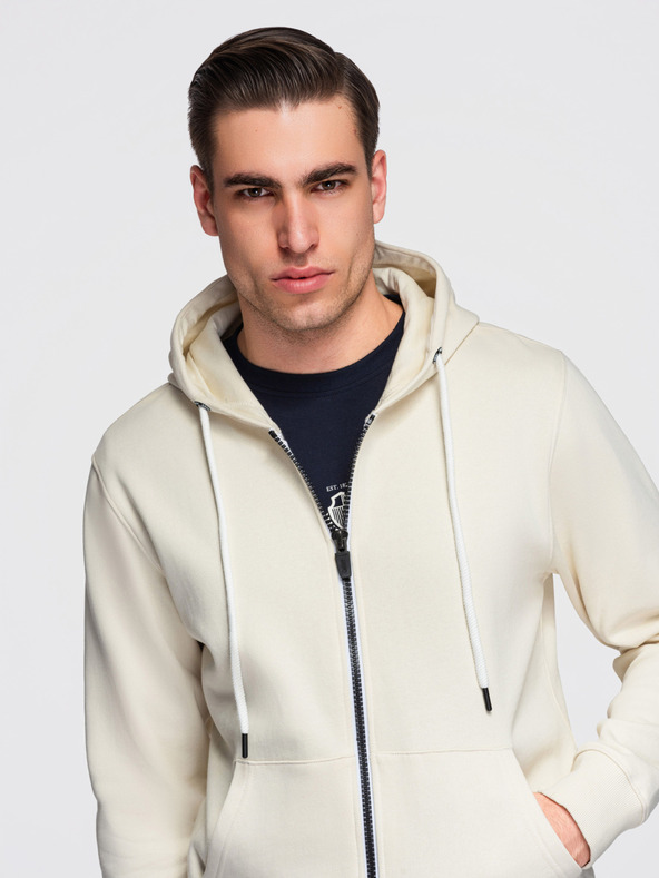 Ombre Clothing Moska bombažna elastična jopica s kapuco BASIC - kremasta V11 OM-SSBZ-0272 Ombre Clothing