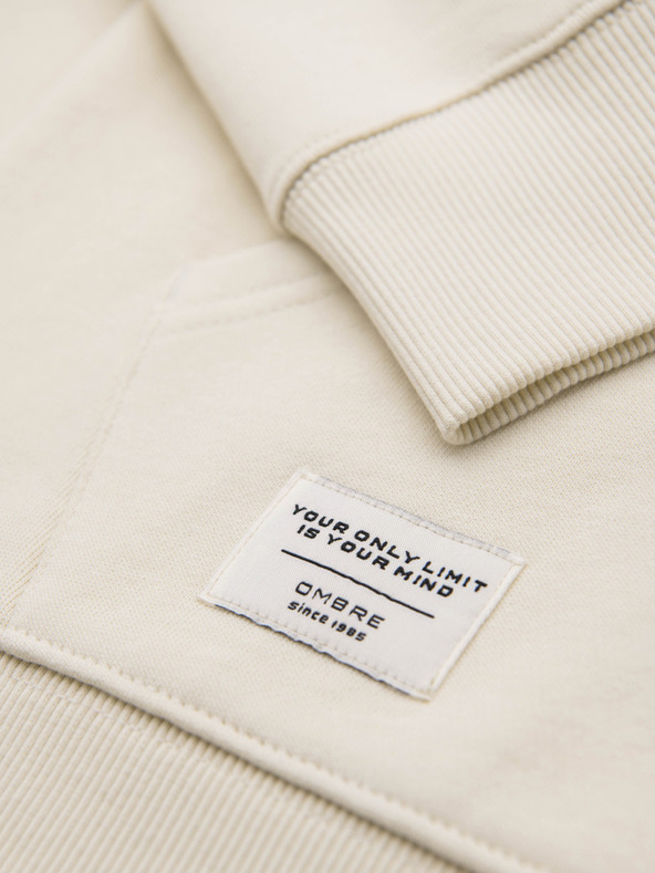Ombre Clothing Moska bombažna elastična jopica s kapuco BASIC - kremasta V11 OM-SSBZ-0272 Ombre Clothing